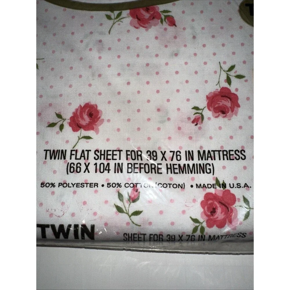 VTG Cannon Monticello PINK Rose Dream Polka Dot No Iron Muslin Twin FLAT Sheet